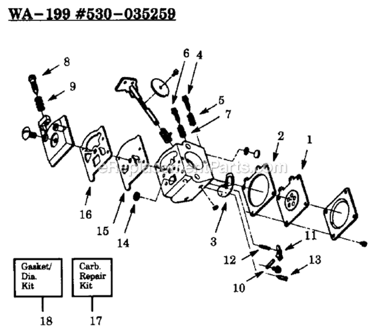 Page A Diagram and Parts List for GTI18T  Weed Eater Trimmer